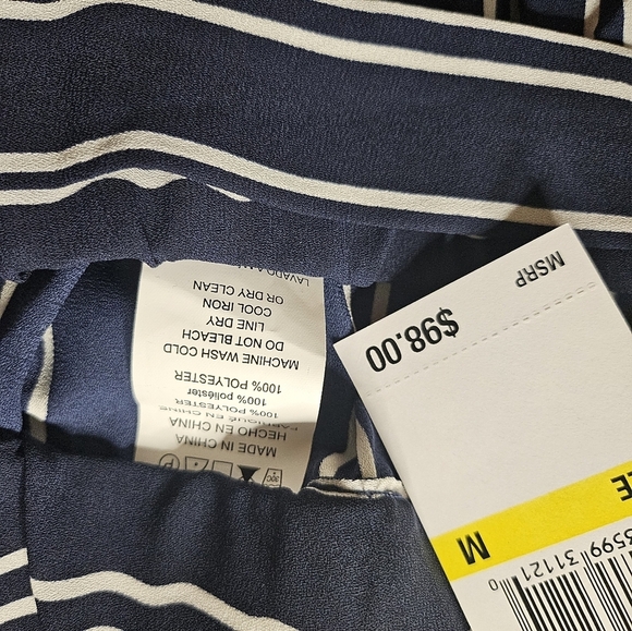 Michael Kors Blue White Striped Wide Leg Flowy Pants w Belt Boho Chic Medium - Picture 6 of 11